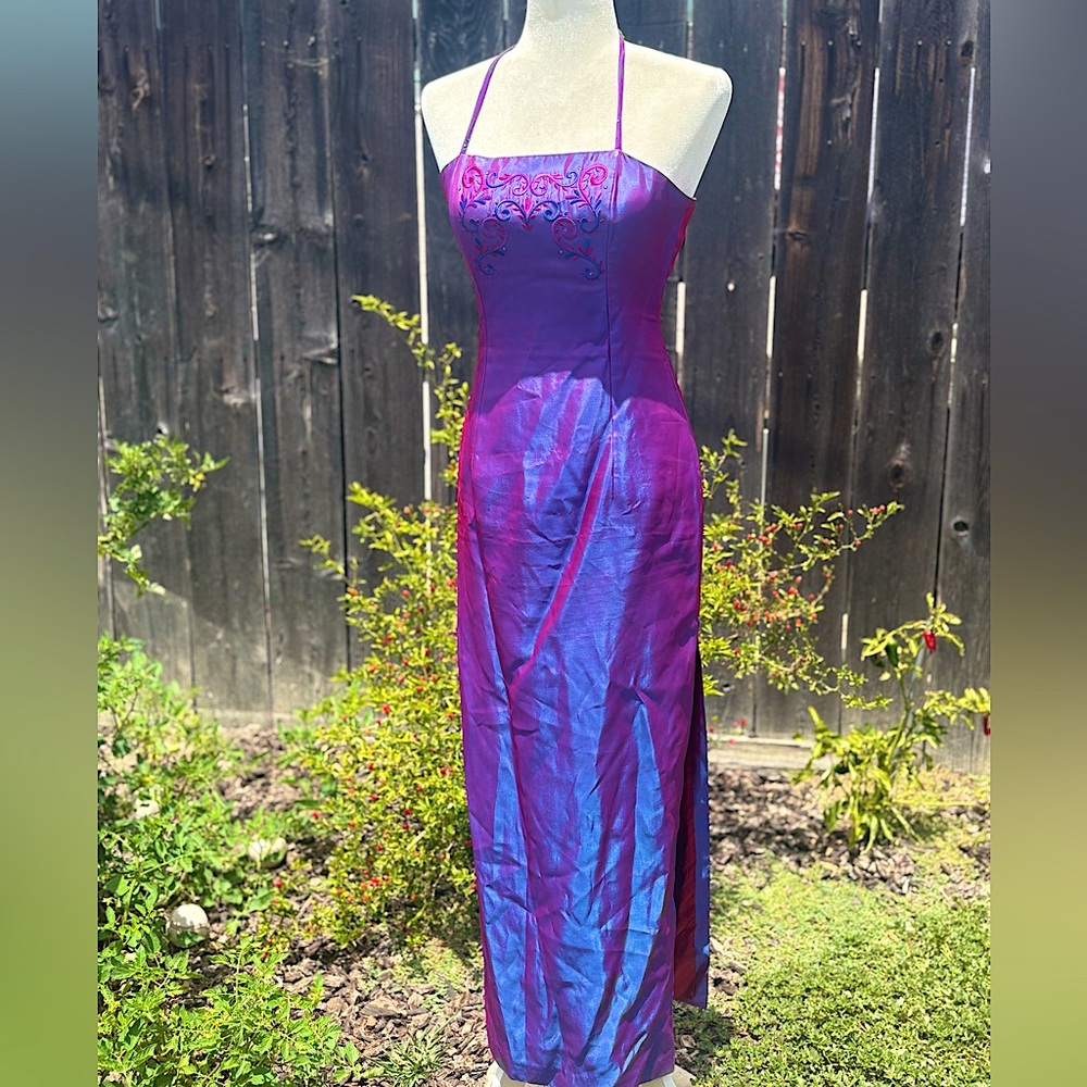 Vintage Jessica McClintock Gunne Sax Millennium Iridescent Purple Dress XS